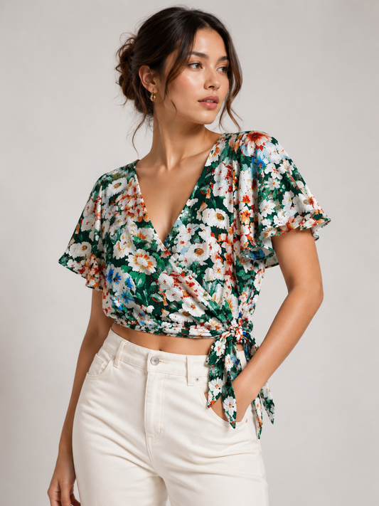 BLUSA CRUZADA ESTAMPADO FLORAL | ZARA BASIC | XS