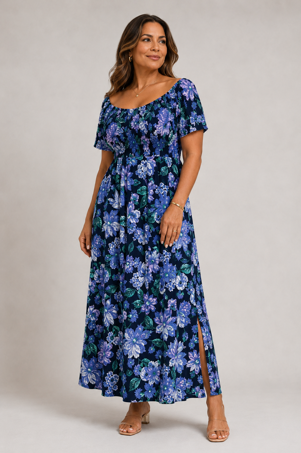 VESTIDO OFF-SHOULDER FLOREADO | HARLOW & ROSE | TALLA XL