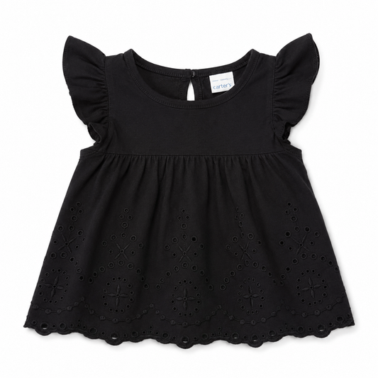 TOP NEGRO CON BORDADO EYELET PARA BEBÉS | CARTER’S | TALLA NB