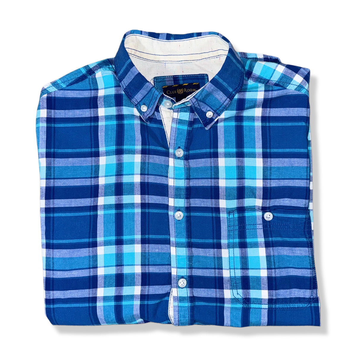 Camisa de cuadros azules de mangas largas para hombre Club Room talla S, foto 3