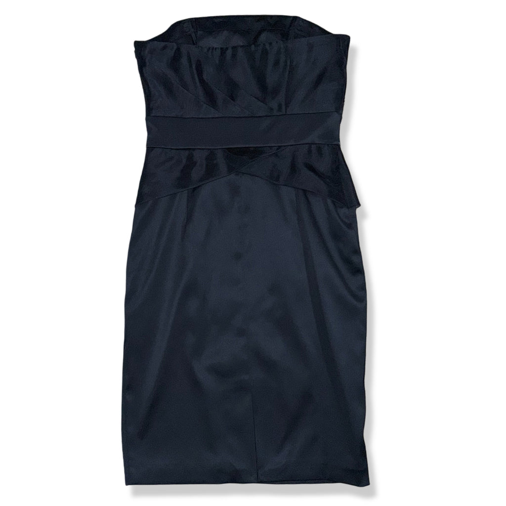 Vestido negro strapless drapeado para mujer, marca White House Black Market, talla 0, foto 3