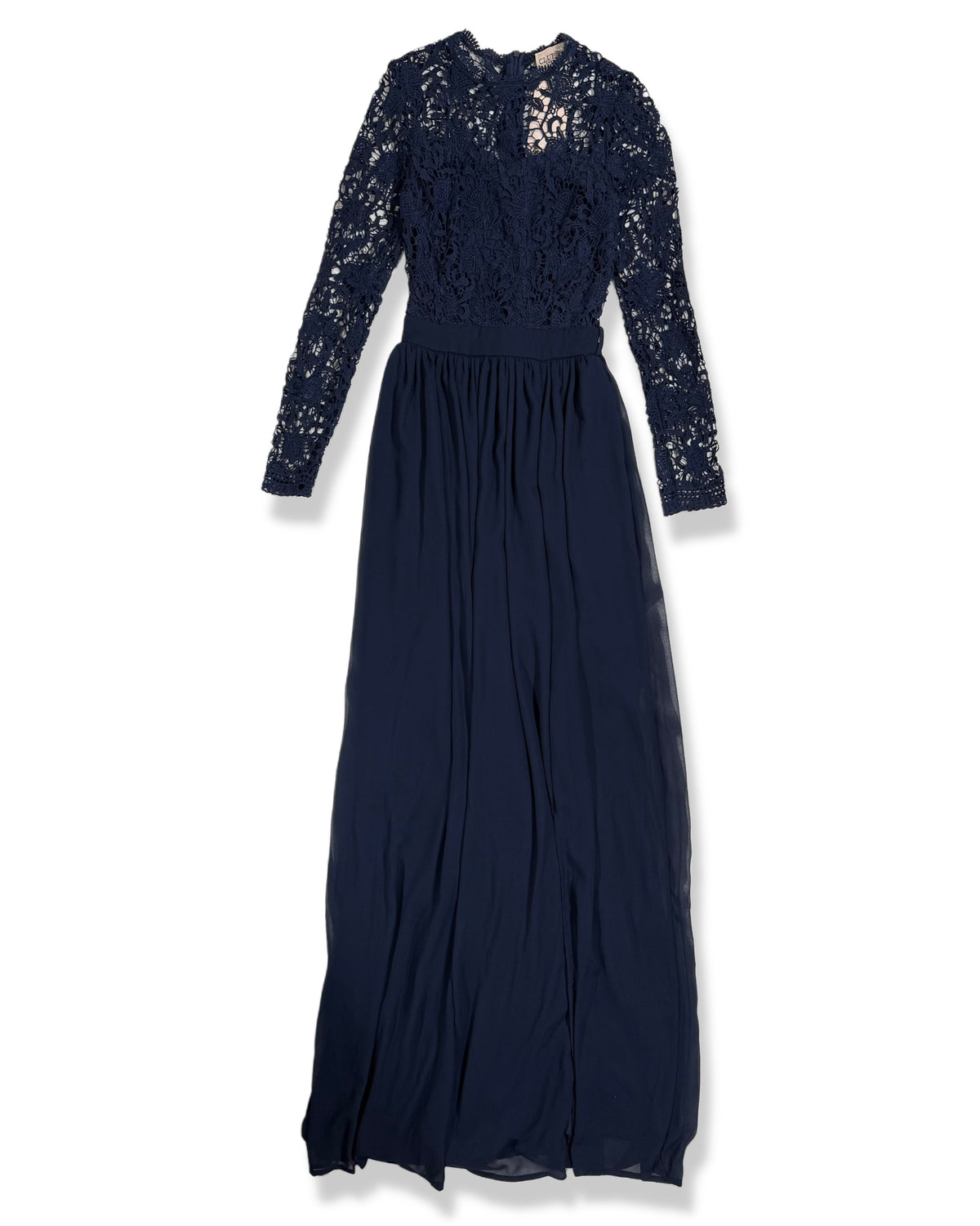 Vestido largo azul marino de encaje con mangas largas para mujer, marca Club London, talla XS, foto 2
