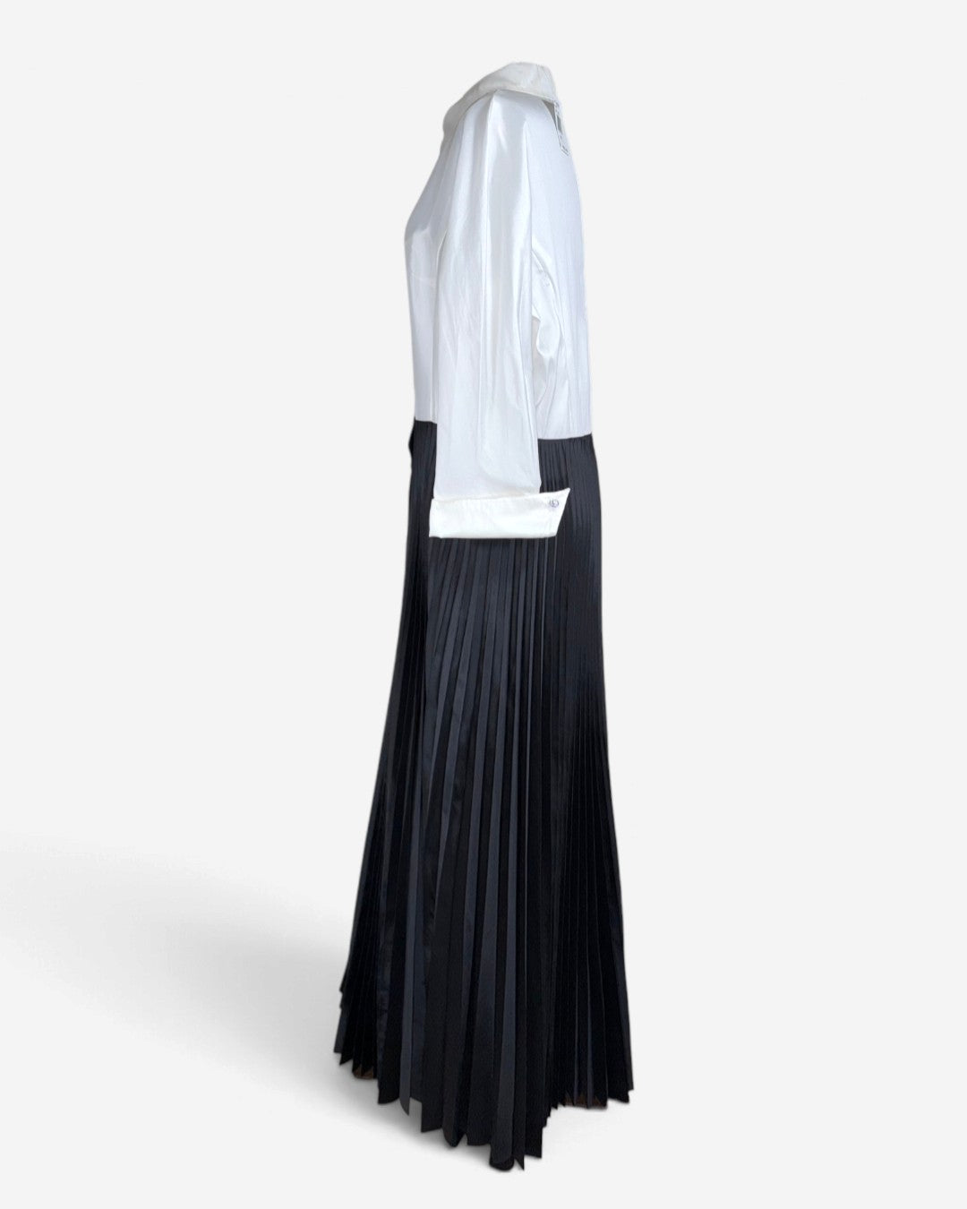 Vestido largo de gala camisero blanco y negro con falda plisada para mujer, marca Teri Jon, talla 18, foto 5