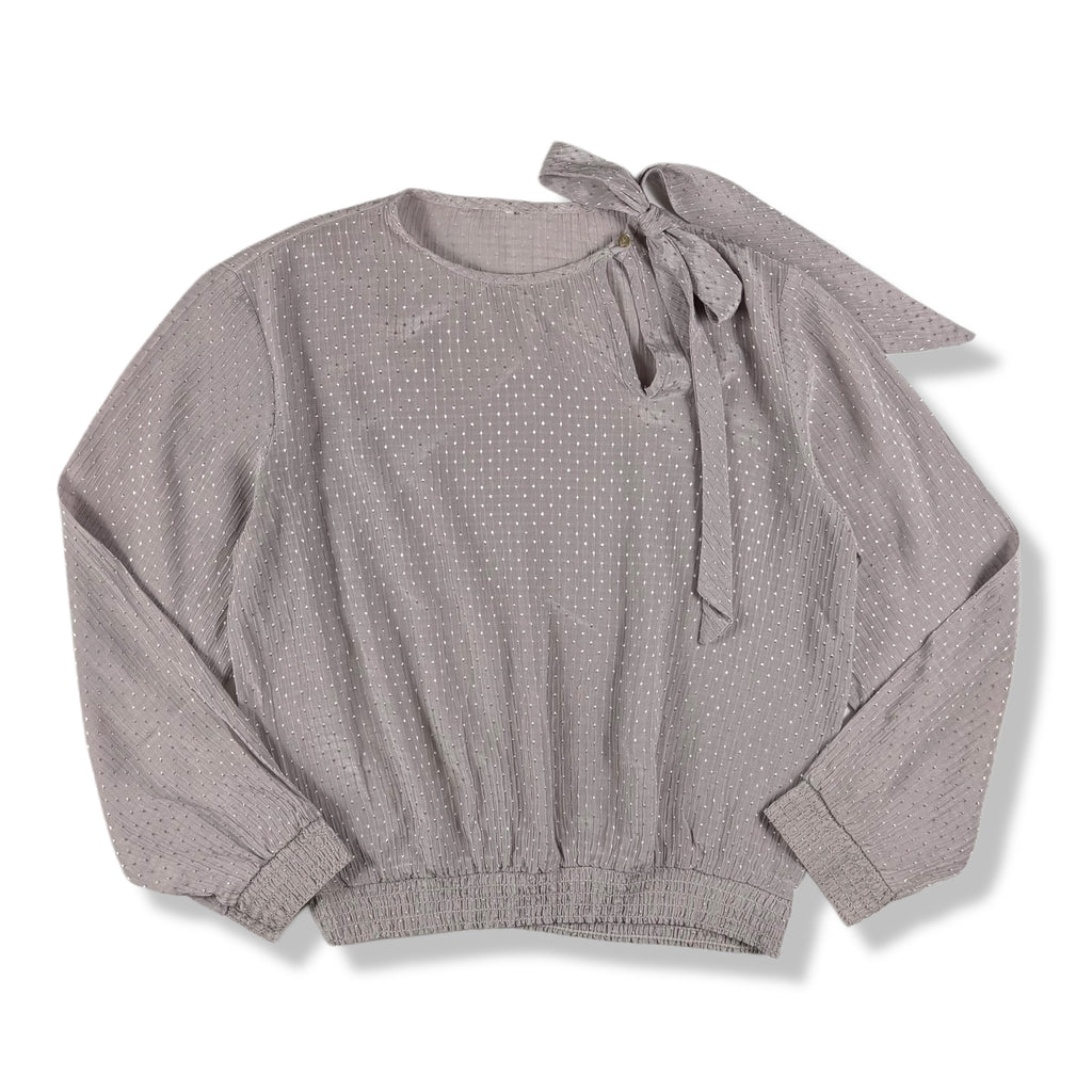 Blusa lila con lazo en el cuello para mujer talla 8, ropa de segunda mano en República Dominicana