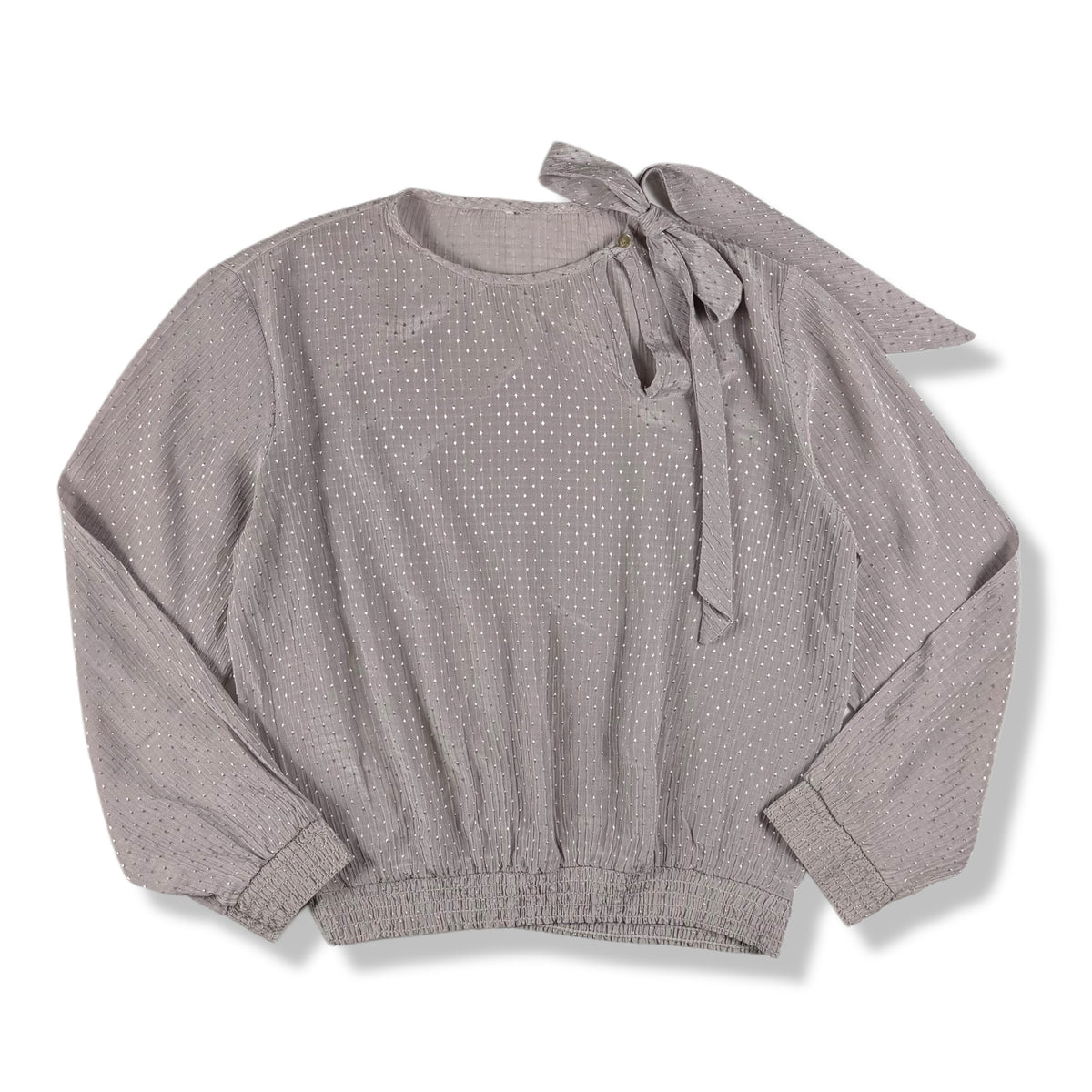 Blusa lila con lazo en el cuello para mujer talla 8, ropa de segunda mano en República Dominicana
