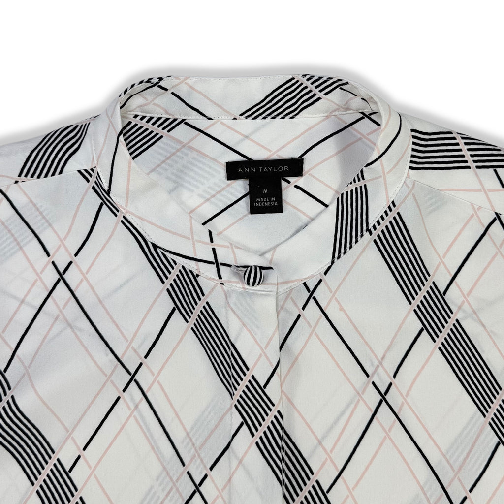 Blusa blanca estampada con puños plisados para mujer Ann Taylor talla M, foto 3