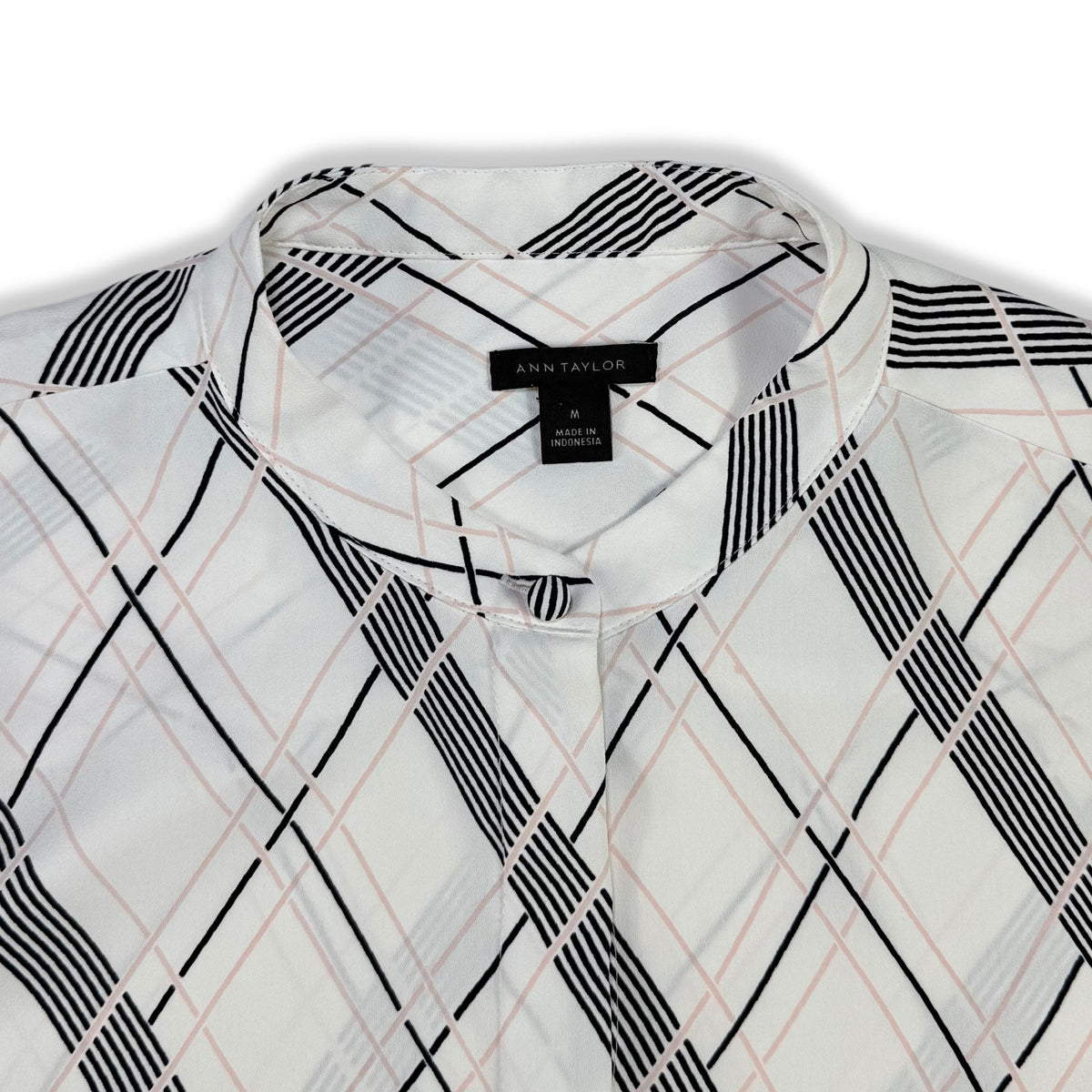 Blusa blanca estampada con puños plisados para mujer Ann Taylor talla M, foto 3