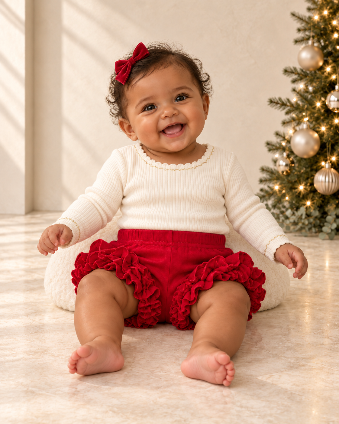 Shorts rojos con vuelos para bebé, talla 3-6 meses, ropa de segunda mano en República Dominicana