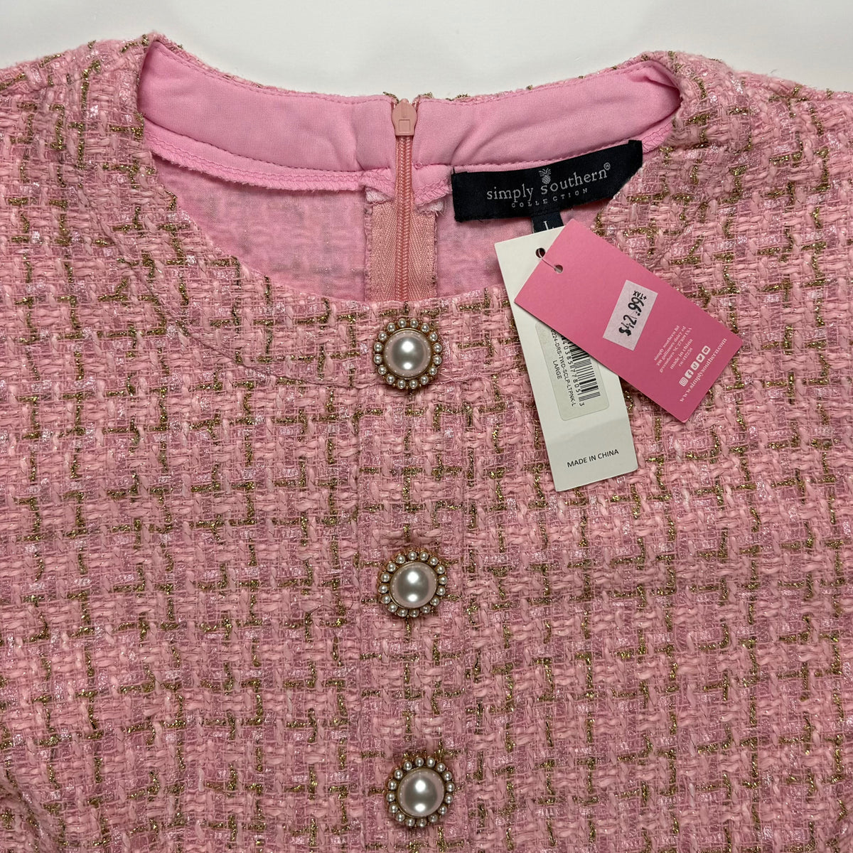 Vestido rosado de tweed Simply Southern, talla M, foto 5