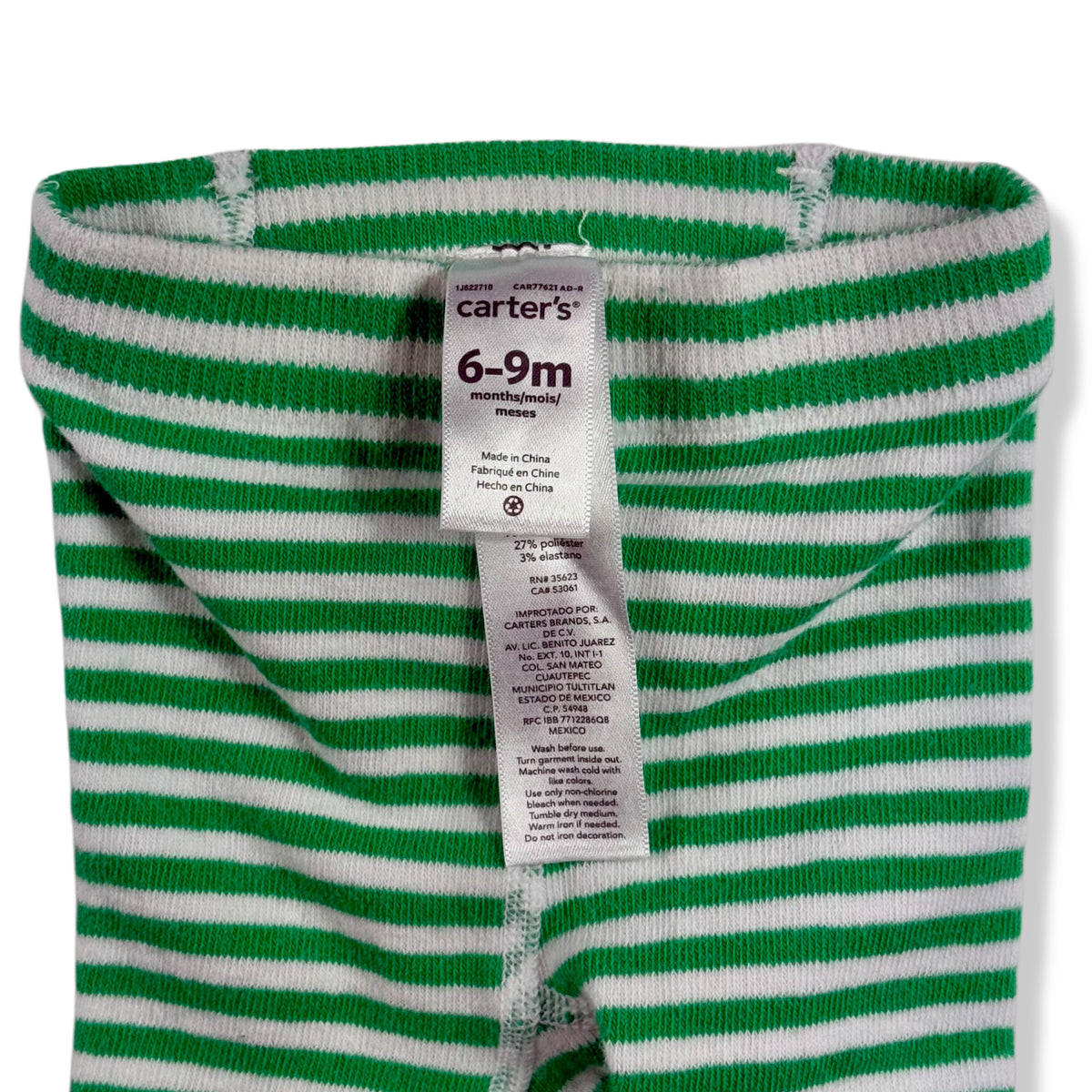 Leggings a rayas verdes Carter's, talla 6-9 meses, foto 4