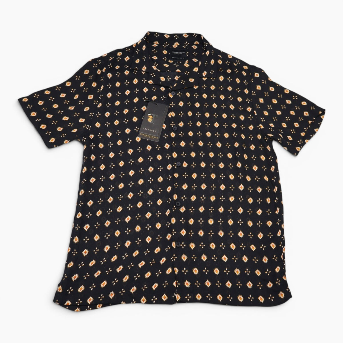 Camisa negra estampada de mangas cortas para hombre Denim & Flower talla M, nueva con etiqueta, foto 3