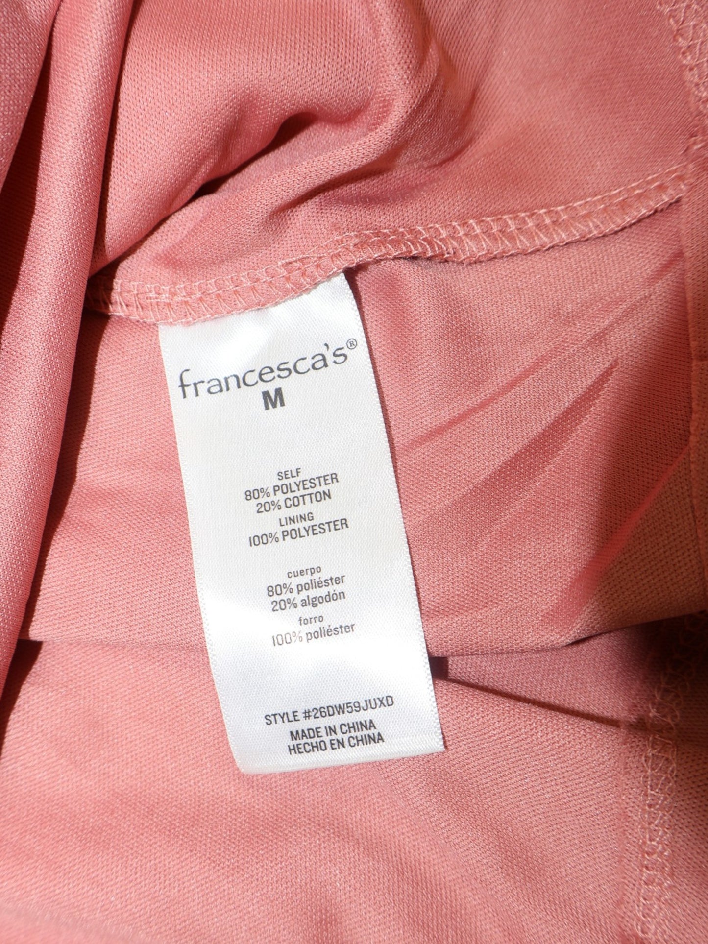 VESTIDO CORTO ROSADO CON TIRANTES AJUSTABLES | FRANCESCA'S | TALLA M