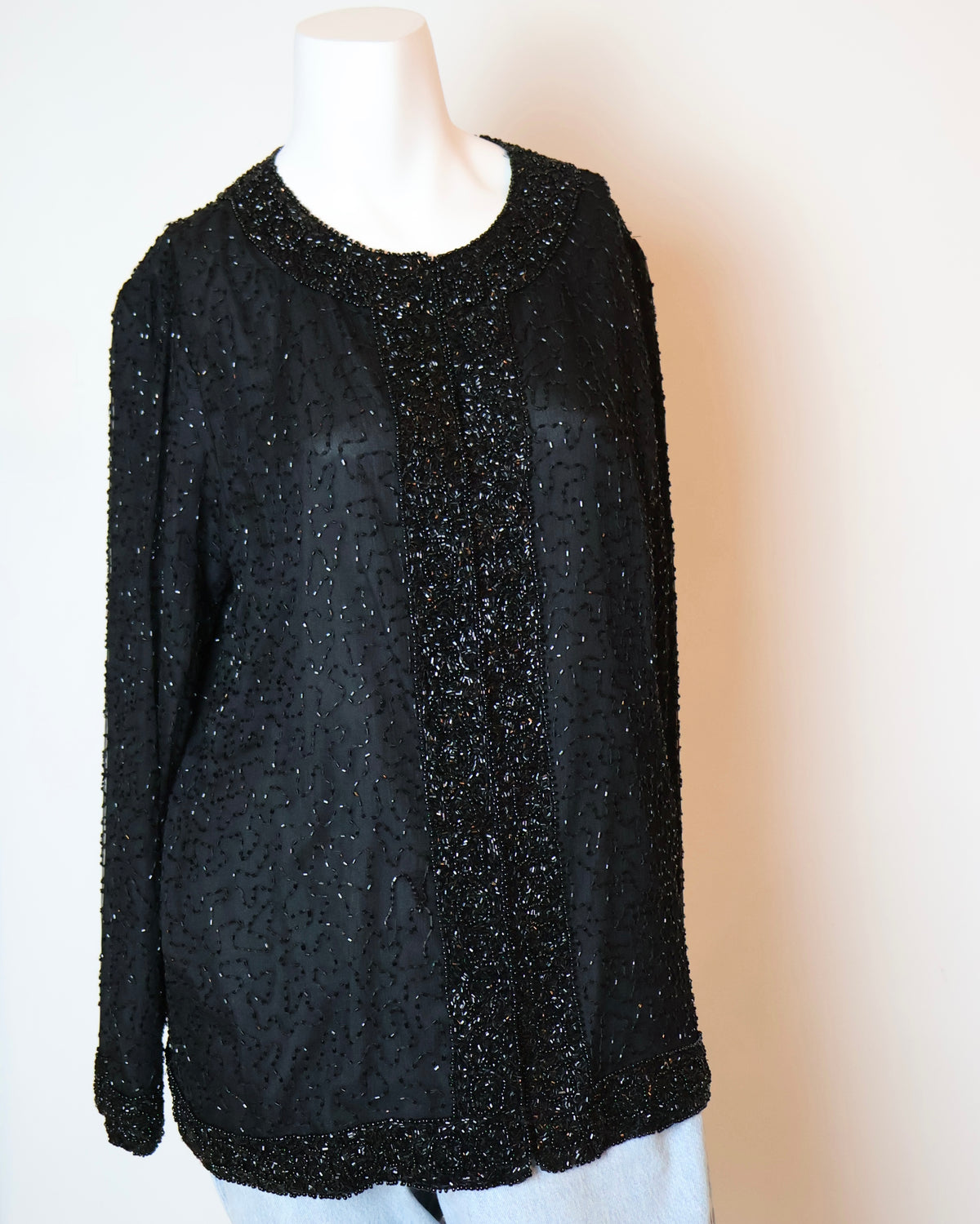 Chaqueta negra de seda con cuentas para mujer, marca Laurence Kazar, talla S, foto 11