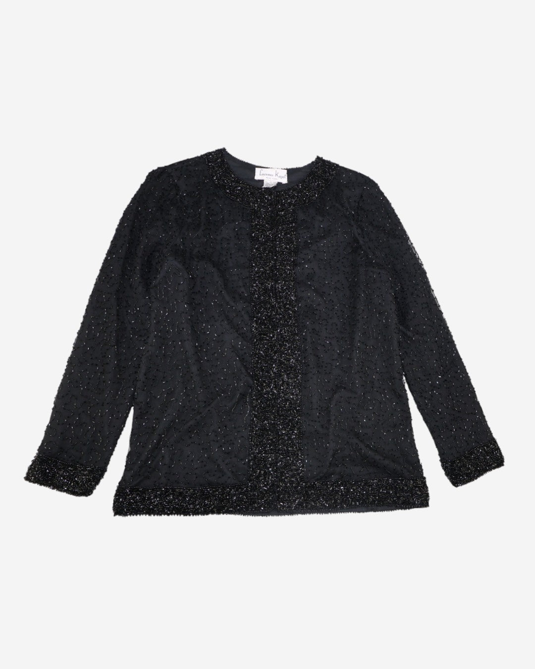 Chaqueta negra de seda con cuentas para mujer, marca Laurence Kazar, talla S, foto 2