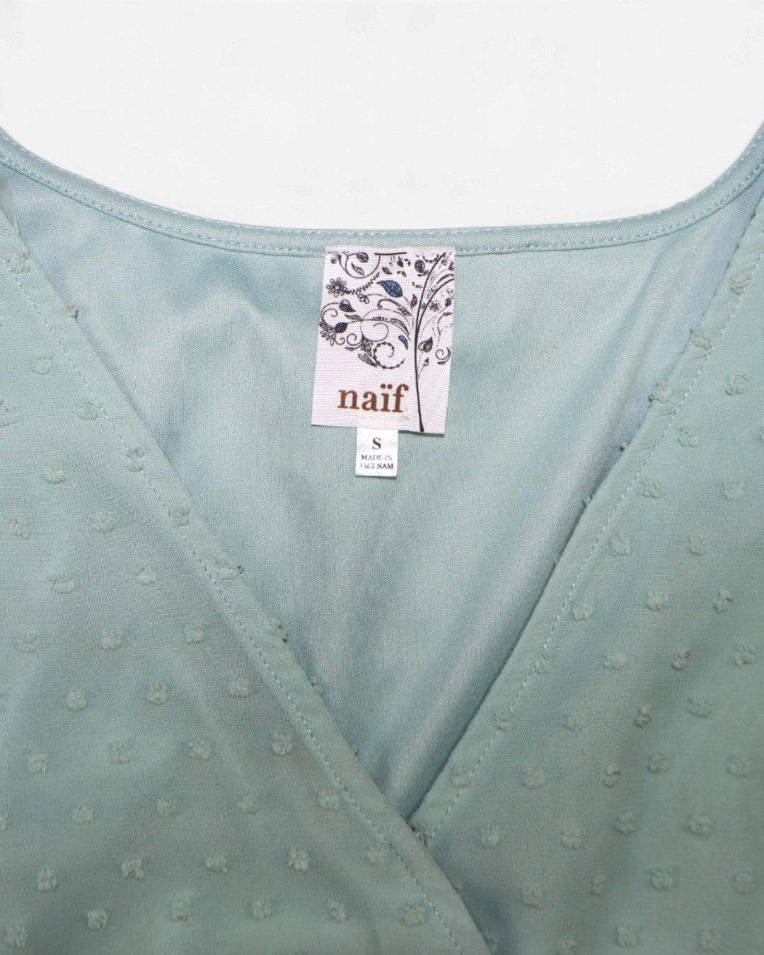 Vestido verde menta con mangas abullonadas para mujer Naif talla S, foto 3