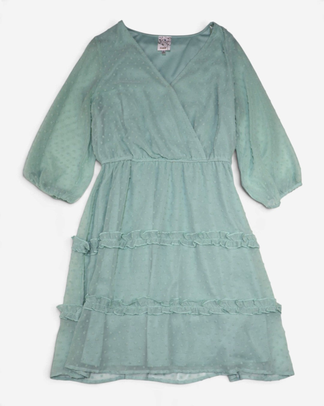 Vestido verde menta con mangas abullonadas para mujer Naif talla S, ropa de segunda mano en República Dominicana