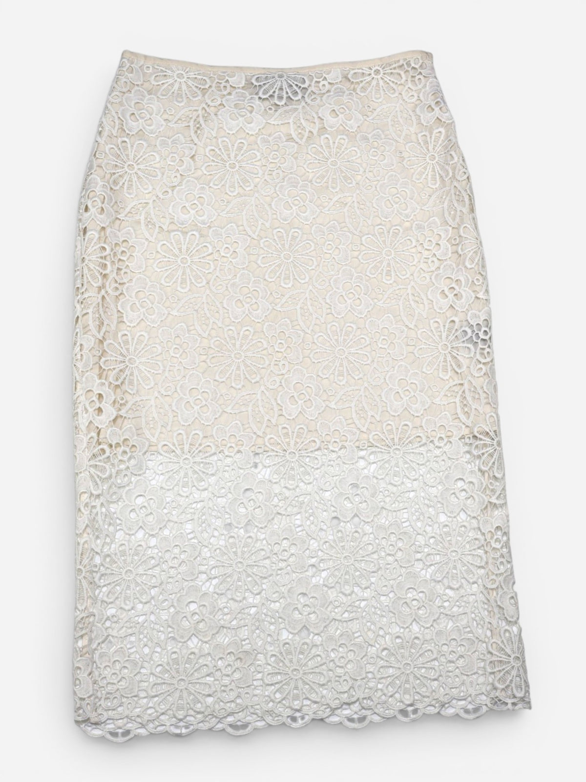 Falda midi crema de encaje guipur para mujer Cynthia Rowley talla 6 (S), foto 3