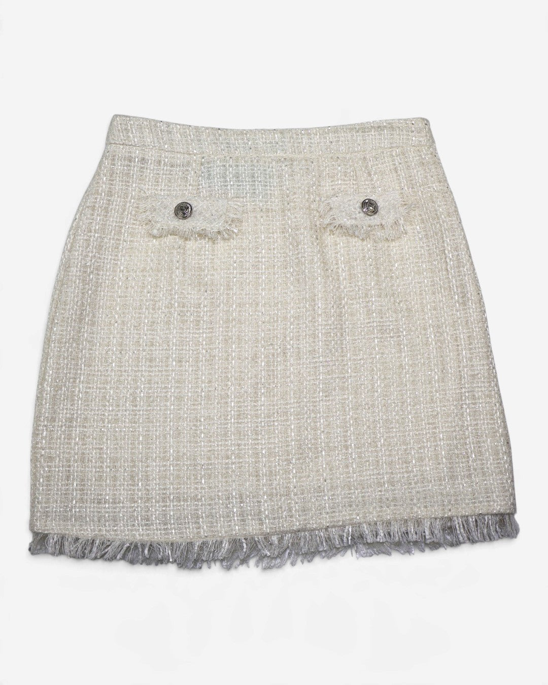 Falda de tweed marfil con flecos, talla L, foto 3