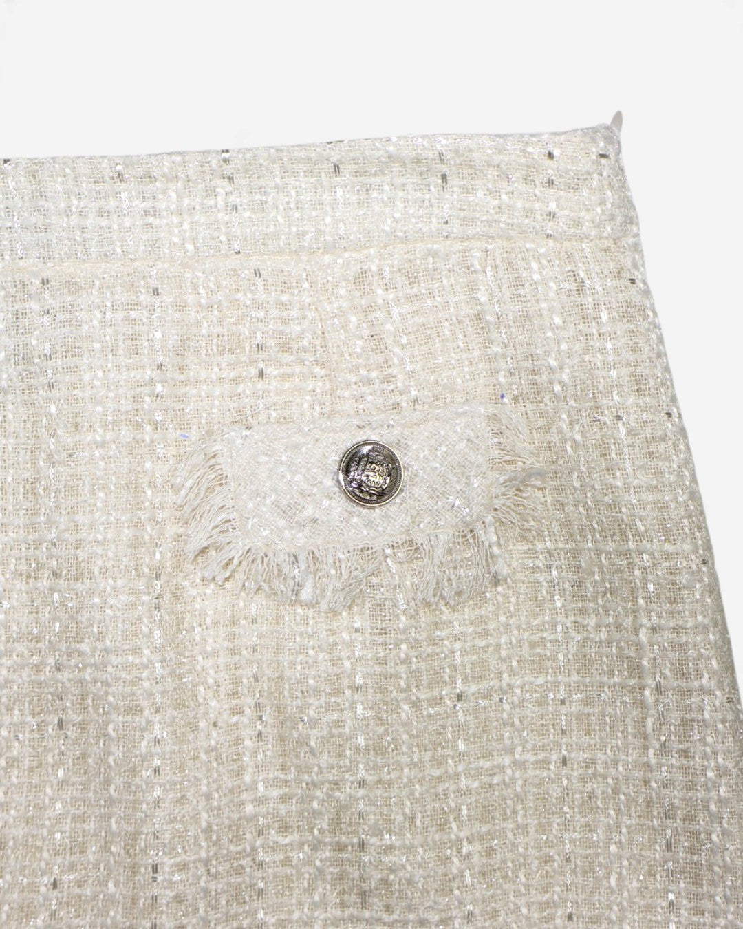 Falda de tweed marfil con flecos, talla L, foto 4