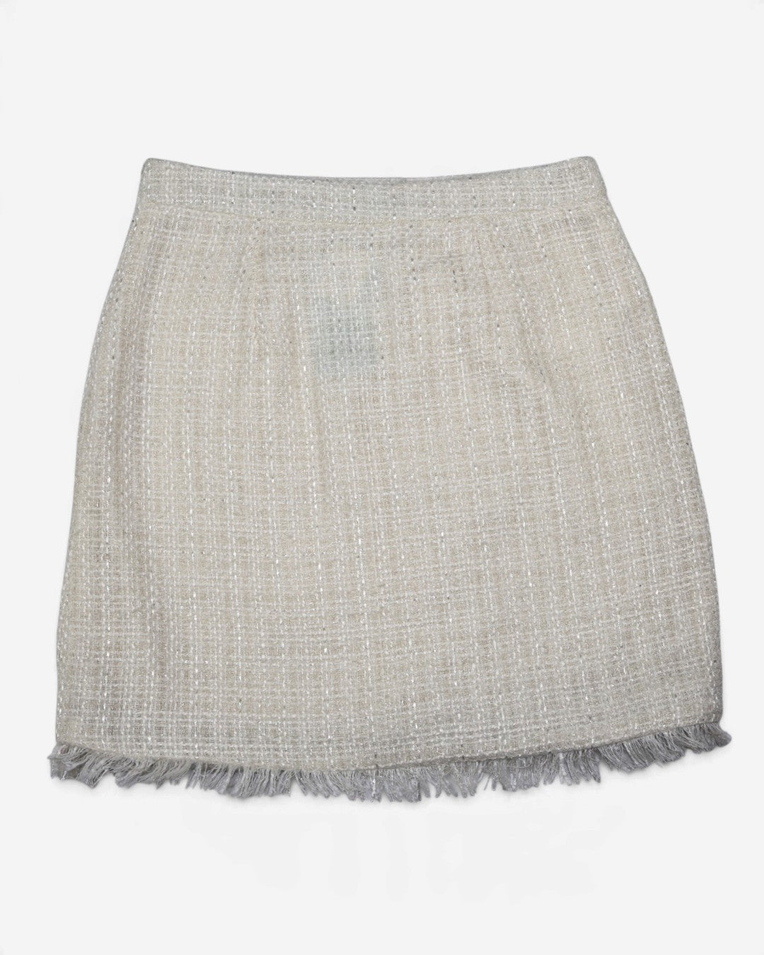 Falda de tweed marfil con flecos, talla L, foto 7