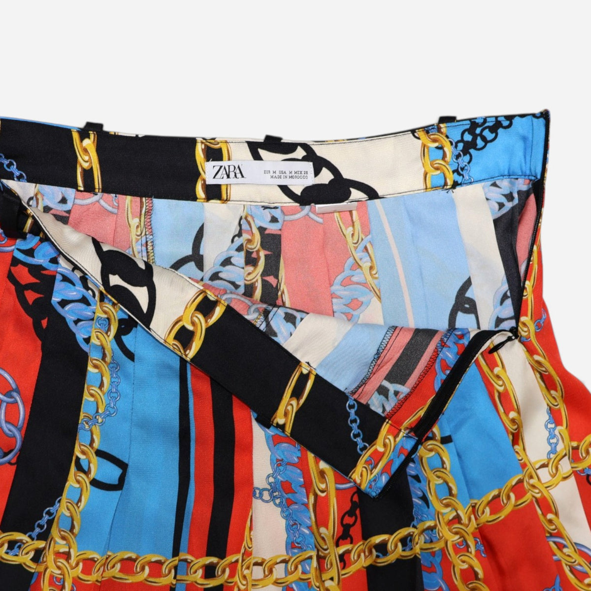 FALDA PLISADA PARA MUJER CON ESTAMPADO DE CADENAS | ZARA | TALLA M
