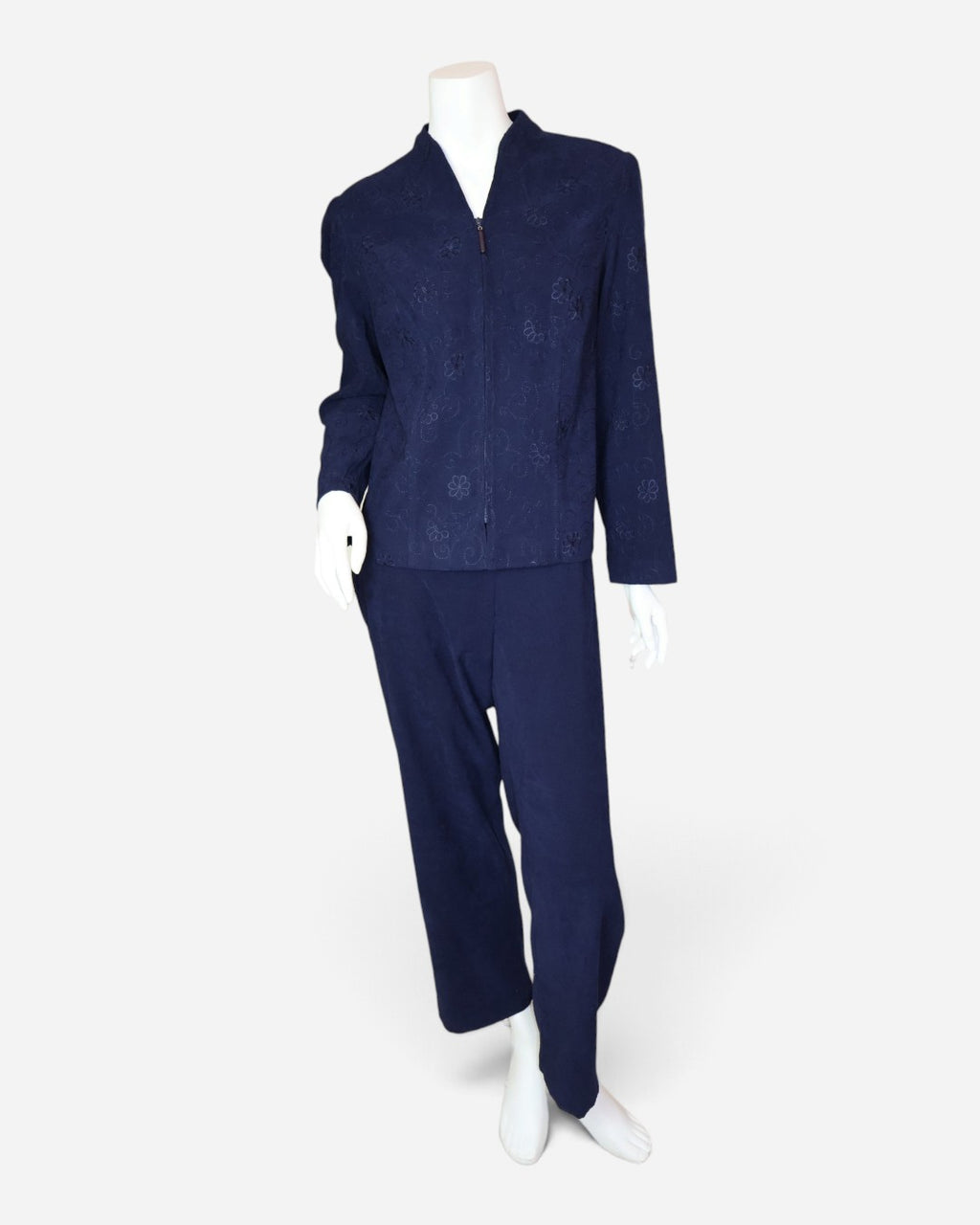 Conjunto de chaqueta y pantalón azul marino con bordado para mujer, marca Sag Harbor, talla 12P, foto 18