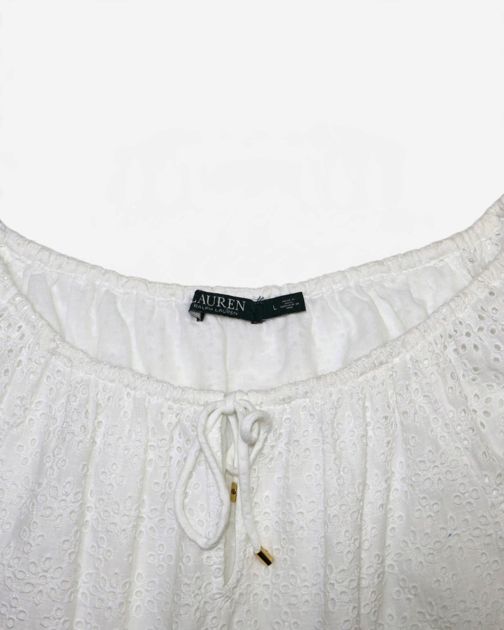 Blusa blanca con bordado calado para mujer Lauren Ralph Lauren talla L, foto 4