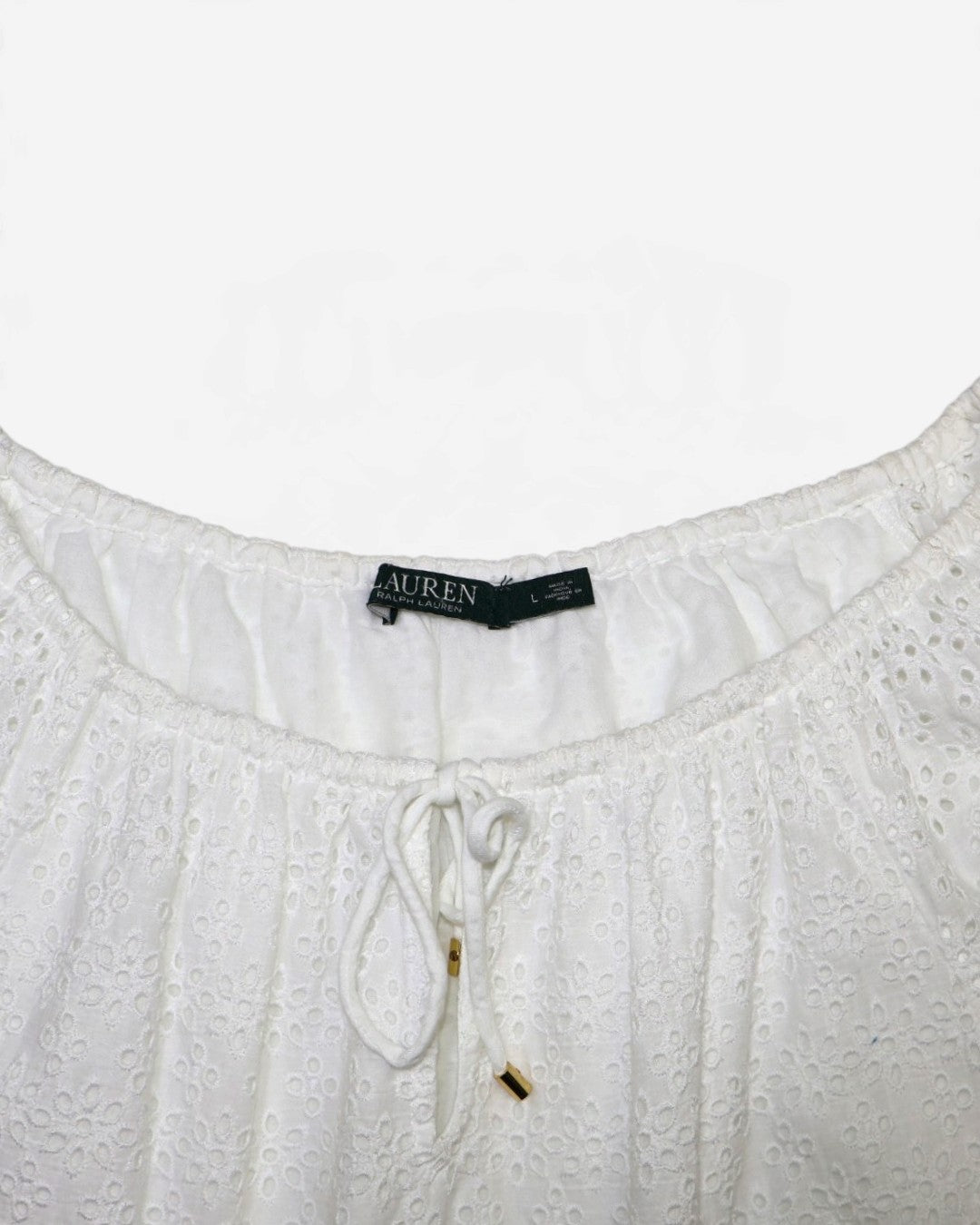 Blusa blanca con bordado calado para mujer Lauren Ralph Lauren talla L, foto 4