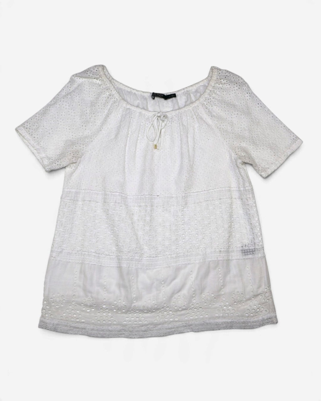 Blusa blanca con bordado calado para mujer Lauren Ralph Lauren talla L, ropa de segunda mano en República Dominicana