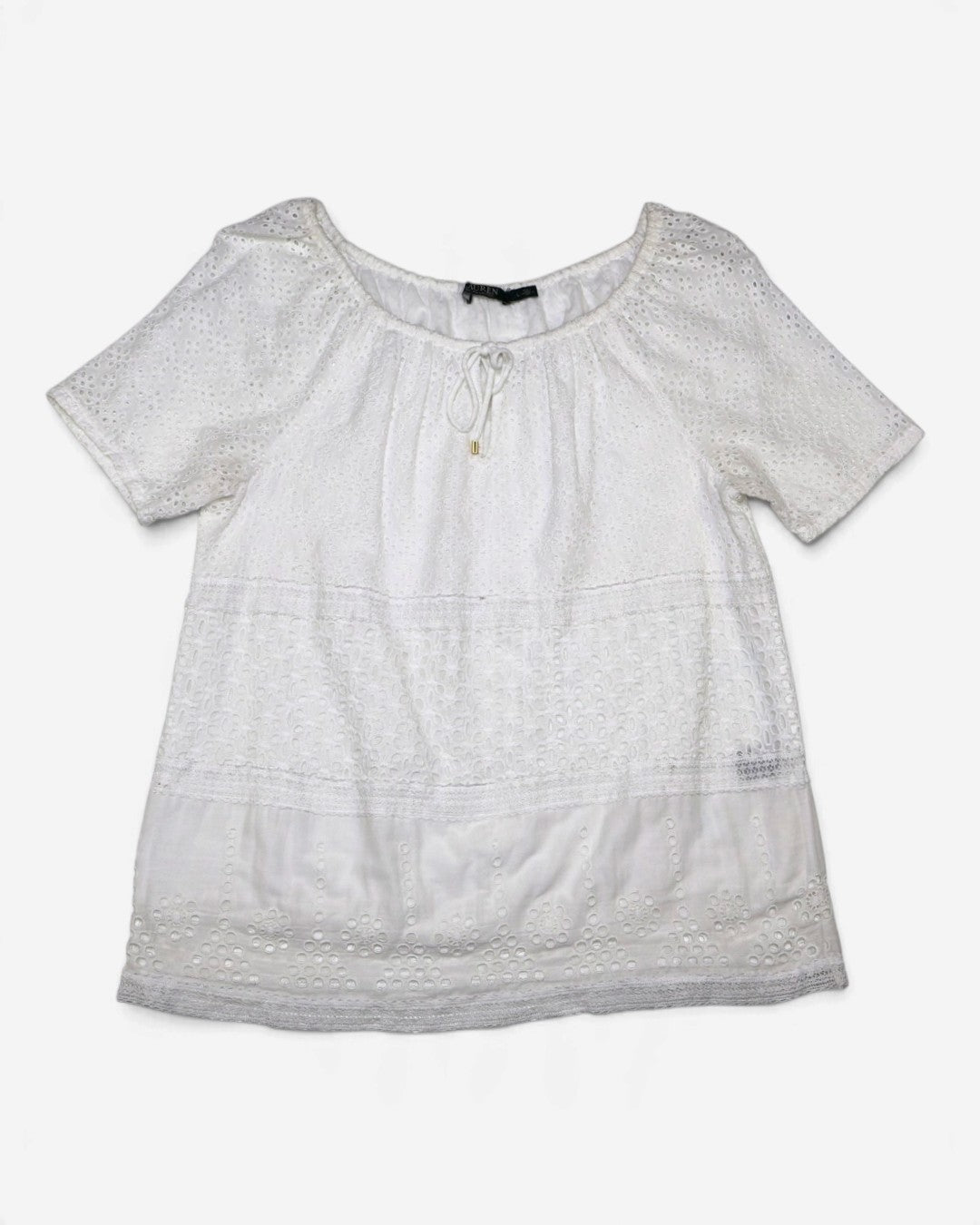 Blusa blanca con bordado calado para mujer Lauren Ralph Lauren talla L, ropa de segunda mano en República Dominicana