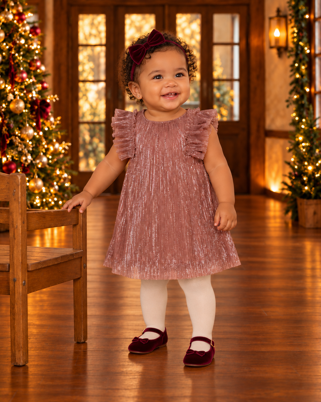 Vestido rosa metálico Cat & Jack, talla 12 meses, ropa de segunda mano en República Dominicana