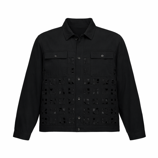 CHAQUETA NEGRA CON DETALLES DE AGUJEROS | EVR | TALLA XL