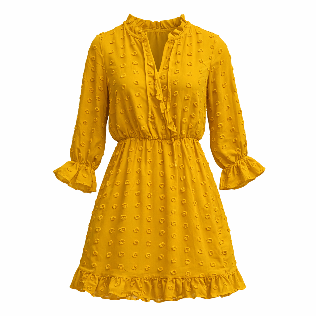 VESTIDO AMARILLO TEXTURIZADO MANGA LARGA | TACERA | TALLA S