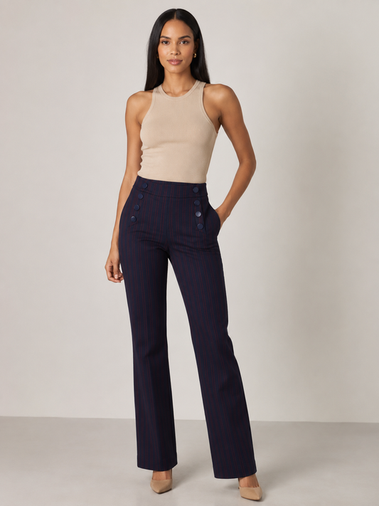 PANTALÓN DE RAYAS AZUL MARINO CON BOTONES | LOFT | TALLA 4