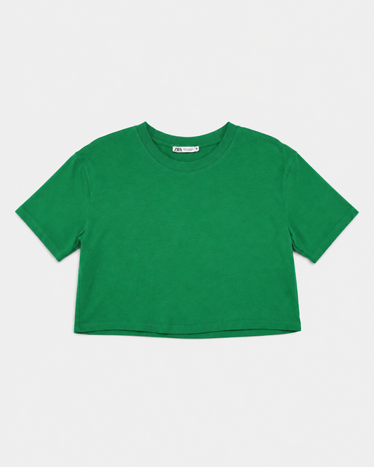 CAMISETA OVERSIZE TIPO CROP TOP VERDE | ZARA | TALLA S