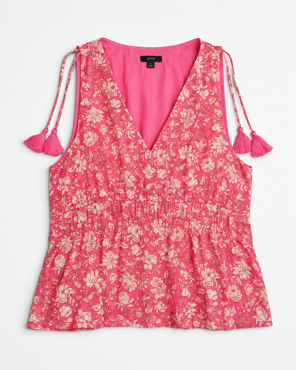 BLUSA ROSADA FLORAL CON LAZOS Y BORLAS | J.CREW | TALLA L