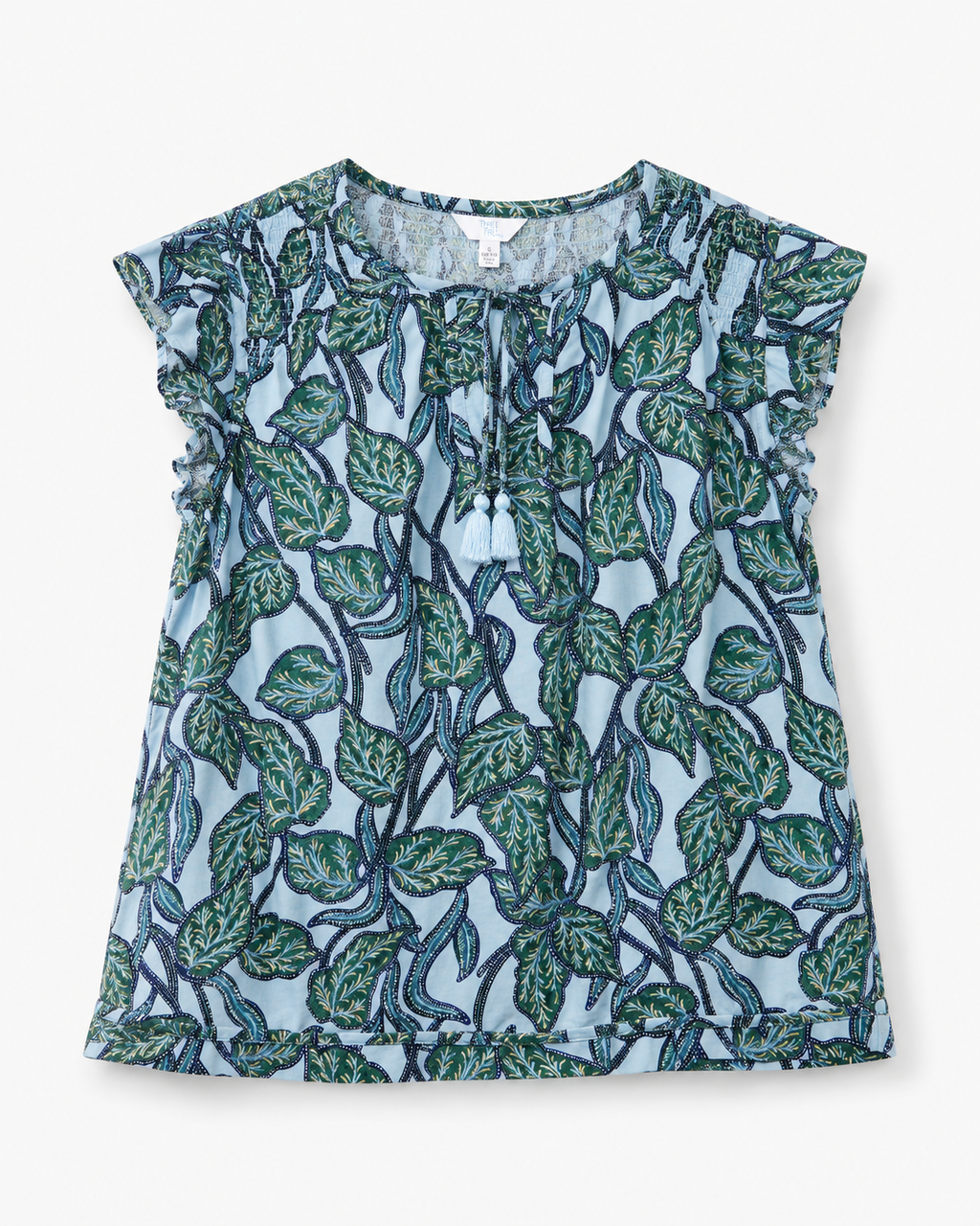 BLUSA AZUL CON ESTAMPAD DE HOJAS PARA MUJER | TIME AND TRU | TALLA L (12-14)