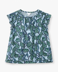 BLUSA AZUL CON ESTAMPAD DE HOJAS PARA MUJER | TIME AND TRU | TALLA L (12-14)