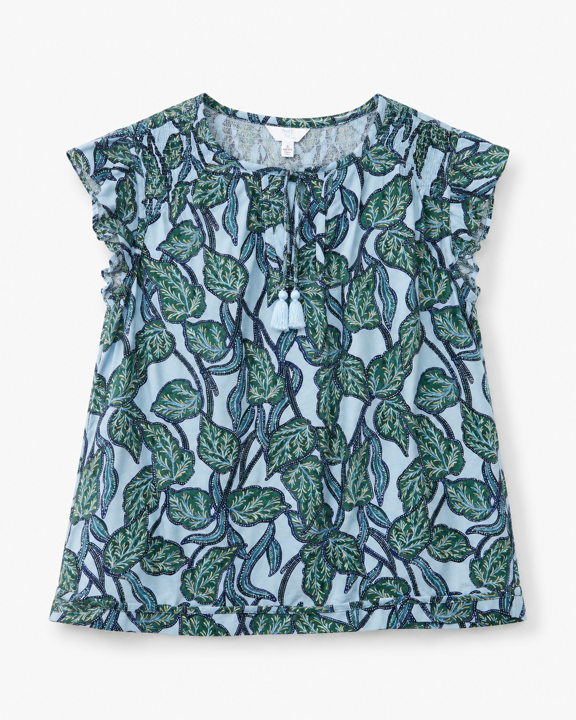 BLUSA AZUL CON ESTAMPAD DE HOJAS PARA MUJER | TIME AND TRU | TALLA L (12-14)