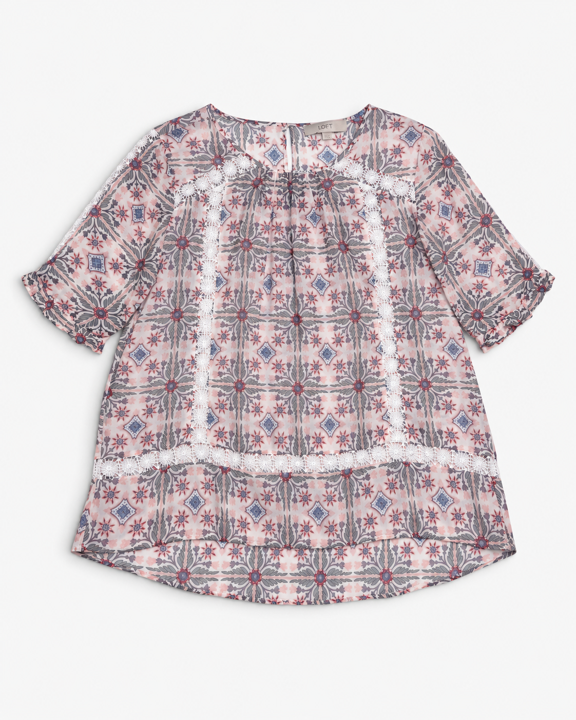 BLUSA DE ALGODÓN ESTAMPADA CON DETALLES DE ENCAJE | LOFT | TALLA  S