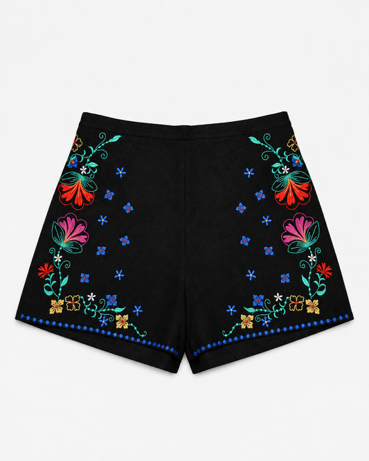 SHORTS NEGROS CON BORDADO FLORAL | XHILARATION | TALLA L (JUNIOR)