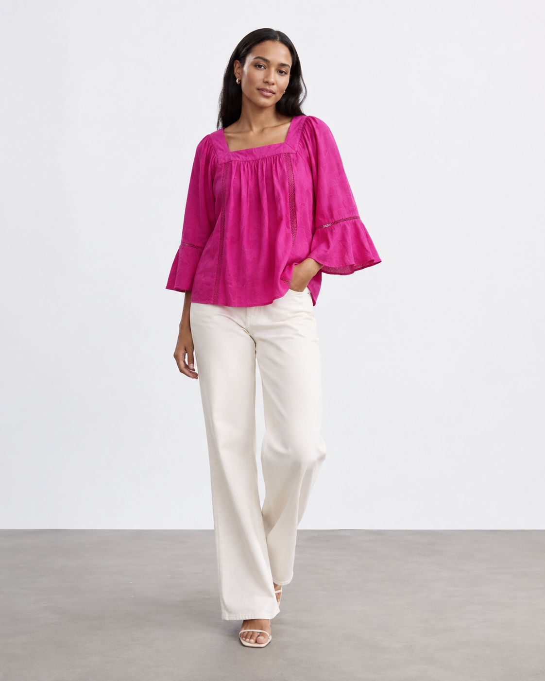 BLUSA FUCSIA CON MANGAS 3/4 PARA MUJER | TIME AND TRU | TALLA S