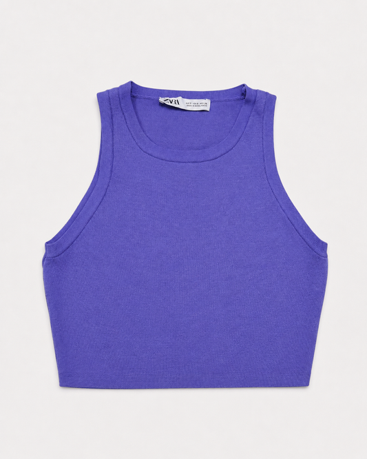 TOP CORTO DE PUNTO SIN MANGAS | ZARA | TALLA S