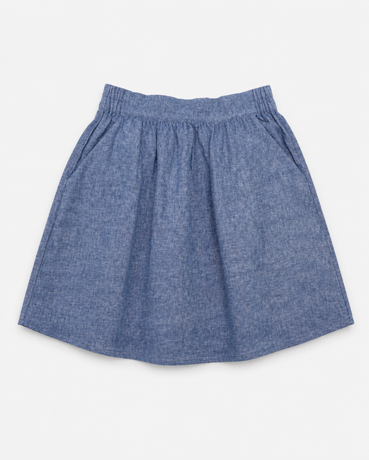 FALDA AZUL DE LINO CON CINTURA ELÁSTICA | LOFT | TALLA XS