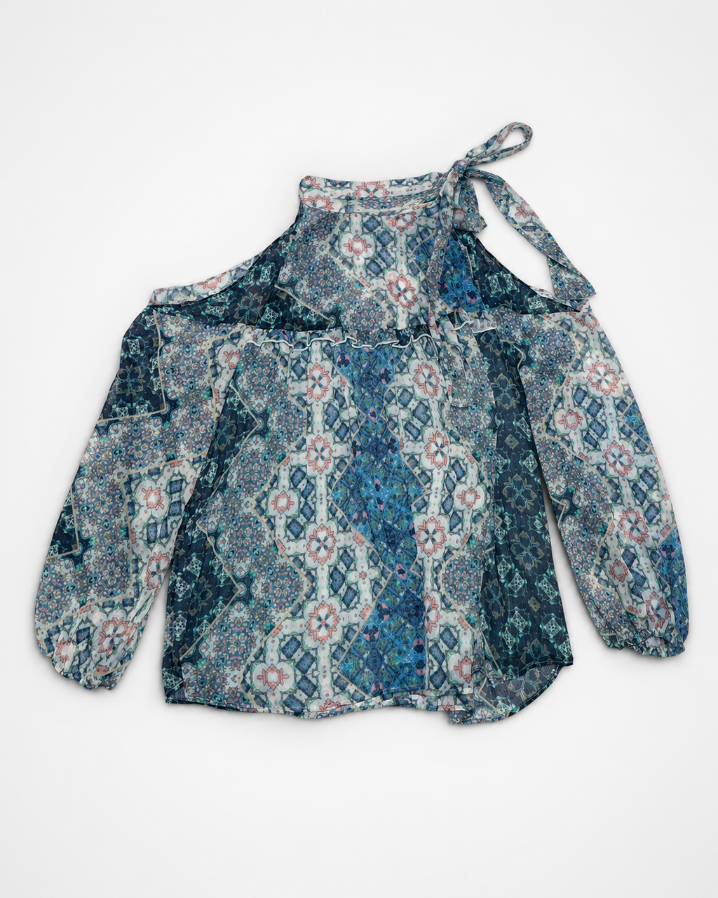 BLUSA ESTAMPADA CON HOMBROS DESCUBIERTOS | LIBBY EDELMAN | TALLA XL