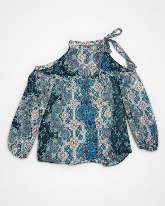 BLUSA ESTAMPADA CON HOMBROS DESCUBIERTOS | LIBBY EDELMAN | TALLA XL