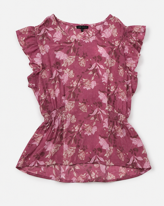 BLUSA FLORAL DE MANGAS CON VOLANTES | COMO BLACK | TALLA XL