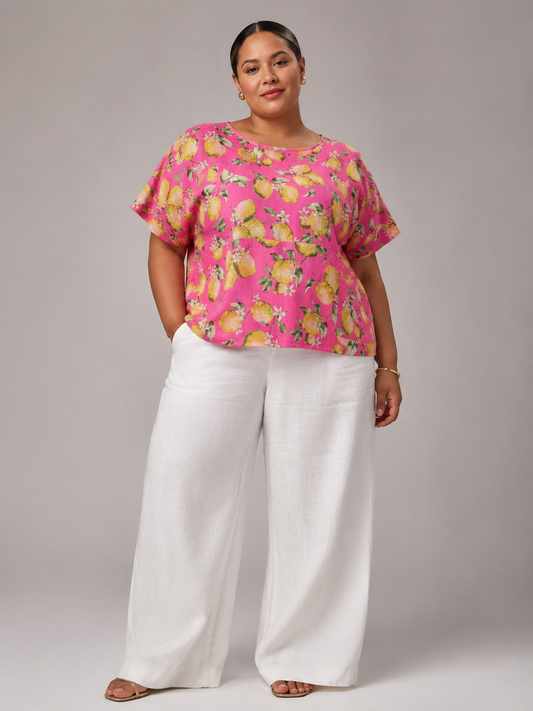 BLUSA ROSADA CON ESTAMPADO DE LIMONES | NINA MURATI | TALLA 2X