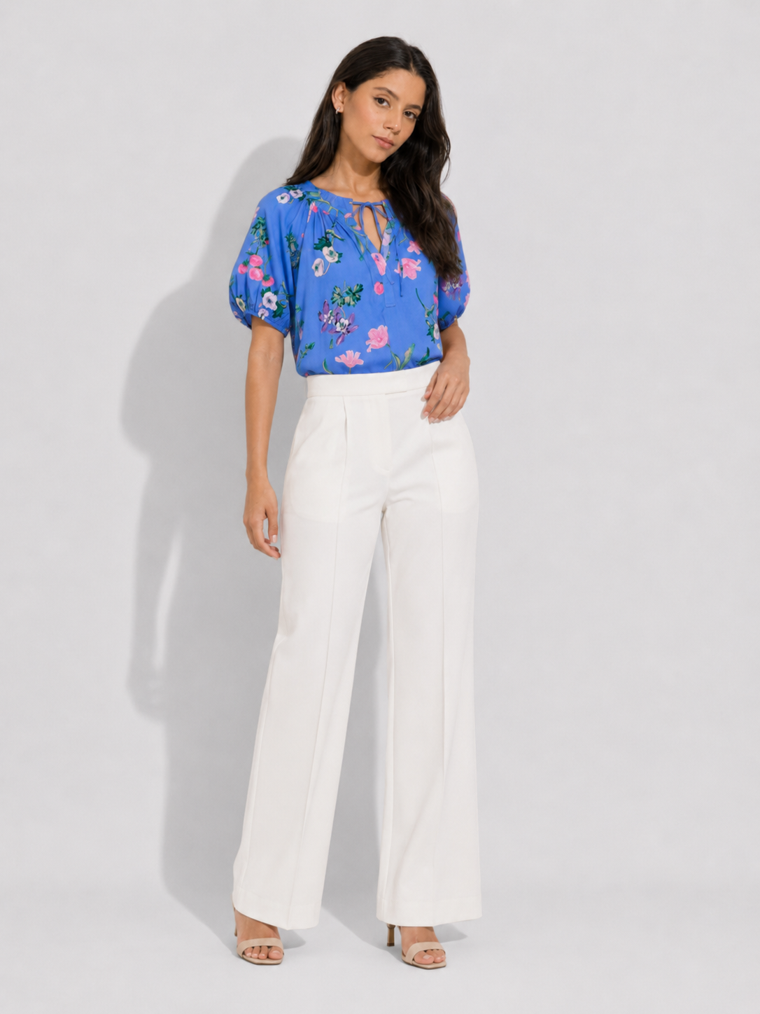 BLUSA AZUL CON ESTAMPADO FLORAL | LOFT | TALLA M