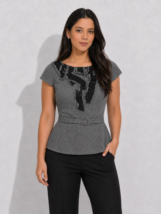 BLUSA GRIS TIPO SUIT DE LINO | NINE WEST | TALLA 6